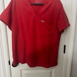 Red V-Neck Scrub Top